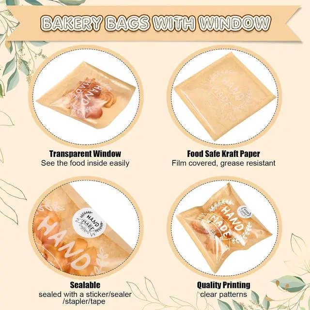 Alt view image 3 of 7 - Fuyoooo 50 Bakery Bags With Window Small Brown Bakery Bags Kraft Paper Bakery Treat Bags and Handmade Stickers for Cookie Chocolate Donut Snacks Bread Sandwich Dessert (5.5 x 5.5 Inch)