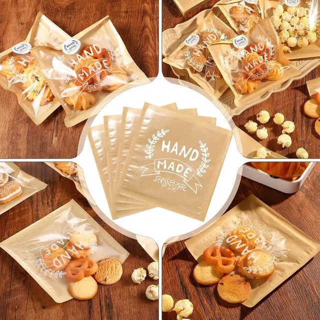 Alt view image 5 of 7 - Fuyoooo 50 Bakery Bags With Window Small Brown Bakery Bags Kraft Paper Bakery Treat Bags and Handmade Stickers for Cookie Chocolate Donut Snacks Bread Sandwich Dessert (5.5 x 5.5 Inch)