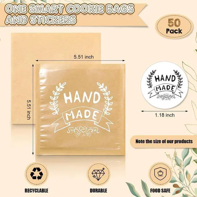 Alt view image 2 of 7 - Fuyoooo 50 Bakery Bags With Window Small Brown Bakery Bags Kraft Paper Bakery Treat Bags and Handmade Stickers for Cookie Chocolate Donut Snacks Bread Sandwich Dessert (5.5 x 5.5 Inch)