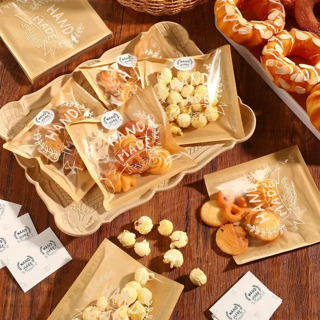 Alt view image 7 of 7 - Fuyoooo 50 Bakery Bags With Window Small Brown Bakery Bags Kraft Paper Bakery Treat Bags and Handmade Stickers for Cookie Chocolate Donut Snacks Bread Sandwich Dessert (5.5 x 5.5 Inch)