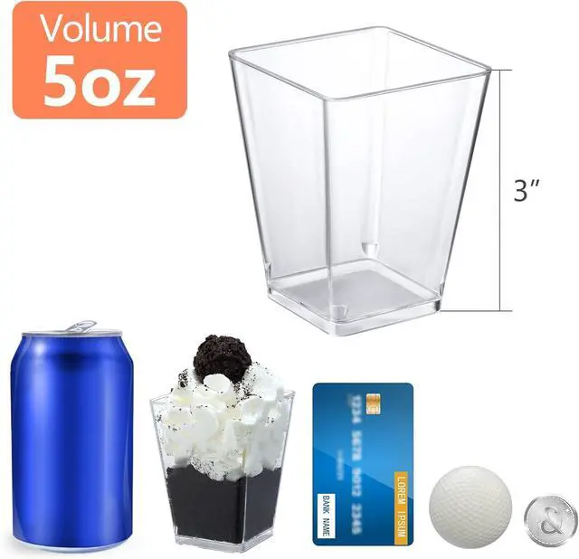 Alt view image 2 of 7 - SHOPDAY 5 Oz-Plastic-Dessert-Cups: 30 Pack Square-Clear-Cup-with-Spoons, Small Parfait-Cup Mini Plastic Appetizer Shooter Cups for Party Yogurt Mousse