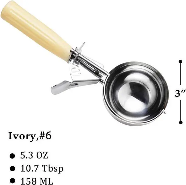 Alt view image 2 of 6 - Saebye Portion Scoop - #6 (5.3 oz) - Disher, Food Scoop, Cupcake Scoop, Muffin Scoops - Portion Control - 18/8 Stainless Steel, Ivory Handle
