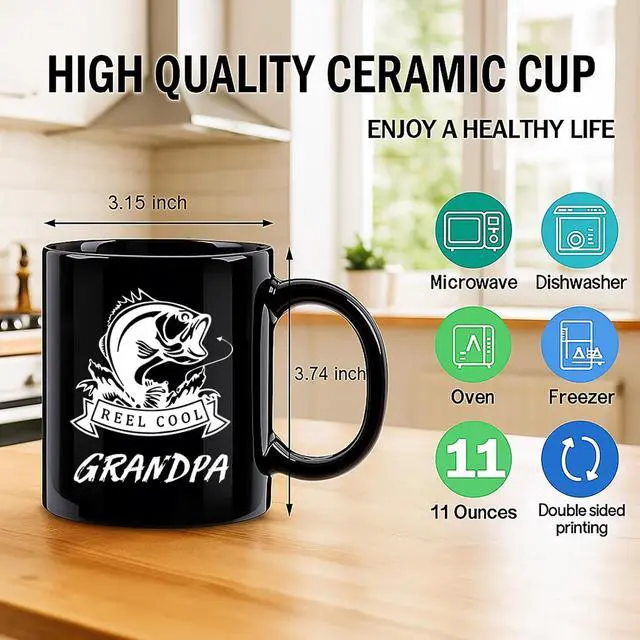 Alt view image 6 of 7 - Gifts for Grandpa, Grandpa Fishing Mug, Fathers Day Birthday Christmas Gifts for Grandfather from Grandchildren 11OZ Black