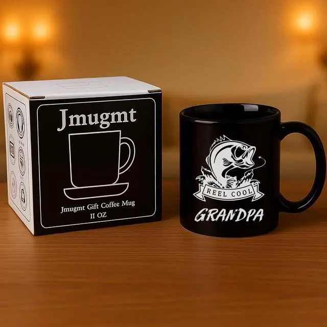 Alt view image 7 of 7 - Gifts for Grandpa, Grandpa Fishing Mug, Fathers Day Birthday Christmas Gifts for Grandfather from Grandchildren 11OZ Black