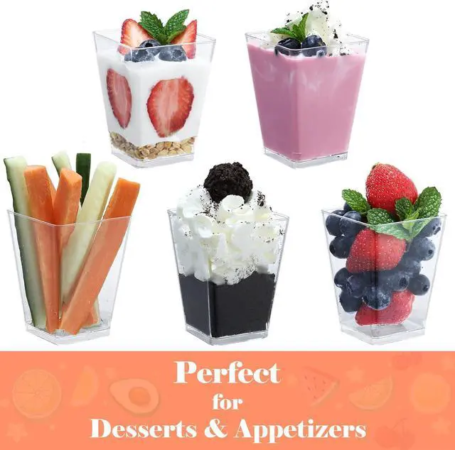 Alt view image 5 of 7 - SHOPDAY 5 Oz-Plastic-Dessert-Cups: 30 Pack Square-Clear-Cup-with-Spoons, Small Parfait-Cup Mini Plastic Appetizer Shooter Cups for Party Yogurt Mousse