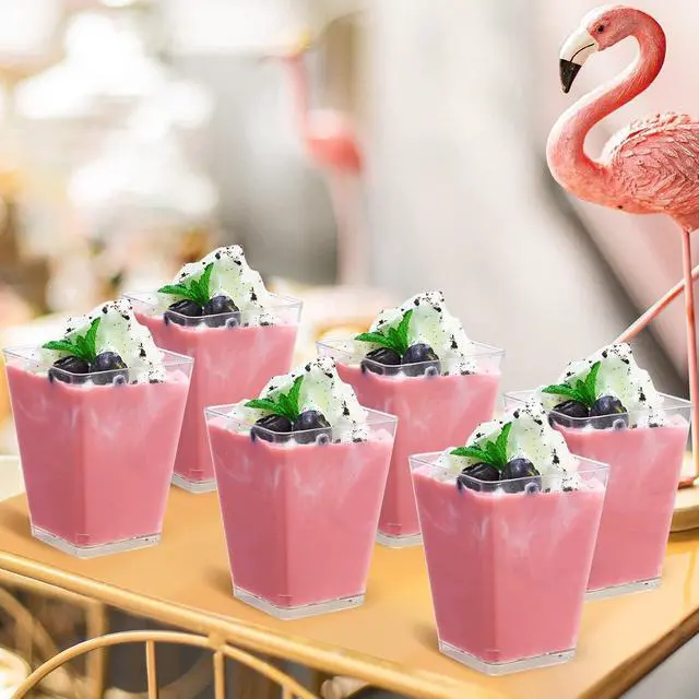 Alt view image 6 of 7 - SHOPDAY 5 Oz-Plastic-Dessert-Cups: 30 Pack Square-Clear-Cup-with-Spoons, Small Parfait-Cup Mini Plastic Appetizer Shooter Cups for Party Yogurt Mousse