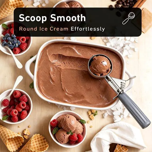 Alt view image 5 of 7 - Fayomir 4 oz Scoop, Large Ice Cream Scoop with Trigger, #8 Portion Scoop, Muffin Scoop, Gray Handle, Food Scoop for Ice Cream, Muffin, Cupcake Batter, Mashed Potato, Cookie Dough