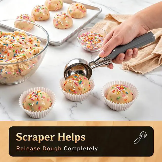 Alt view image 6 of 7 - Fayomir 4 oz Scoop, Large Ice Cream Scoop with Trigger, #8 Portion Scoop, Muffin Scoop, Gray Handle, Food Scoop for Ice Cream, Muffin, Cupcake Batter, Mashed Potato, Cookie Dough