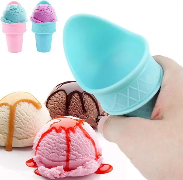 Alt view image 3 of 6 - Vanleonet 4Pcs Ice Cream Cone Holder, 2024 New Plastic Ice Cream Snow Cone Rack, Kiddie Cones Ice Cream Scoops, Reusable Food Grade Ice Cream Cup Spoon For Birthday Party, Gifts For Kids