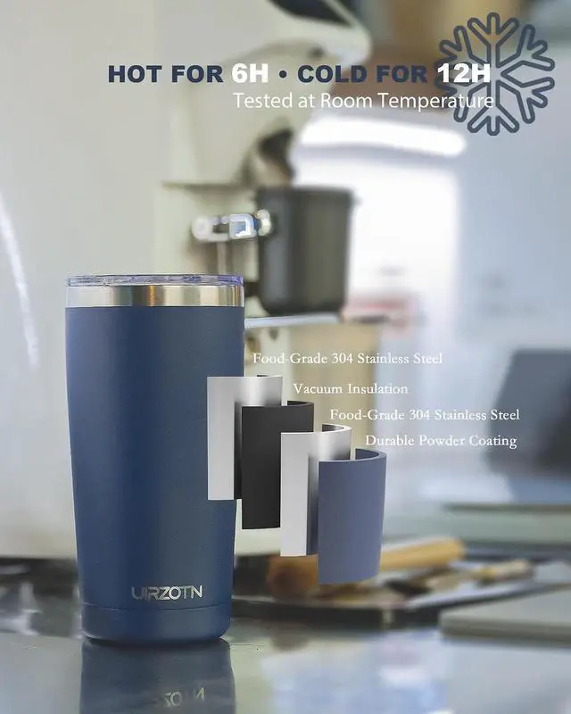 Alt view image 3 of 5 - 20oz Travel Coffee Tumbler, Insulated Travel Mug, Navy Blue