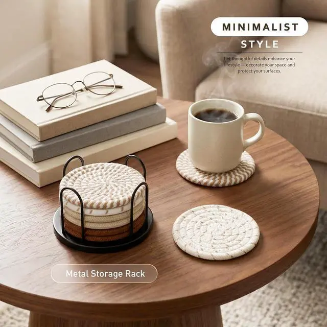 Alt view image 2 of 6 - Lazebox Coasters Set of 8 for Drinks, 4 Inch Large Coasters for Coffee Table, Tabletop Protection for Hot & Cold Drinks, Versatile Coasters for Home Decor, Non-Slip & Easy to Clean, Coffee