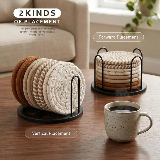 Alt view image 6 of 6 - Lazebox Coasters Set of 8 for Drinks, 4 Inch Large Coasters for Coffee Table, Tabletop Protection for Hot & Cold Drinks, Versatile Coasters for Home Decor, Non-Slip & Easy to Clean, Coffee