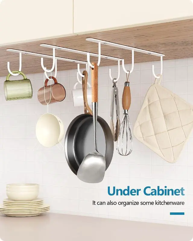 Alt view image 7 of 7 - 3 Pack Mug Hooks Under Cabinet with 9 Hooks for Displaying Mugs, White