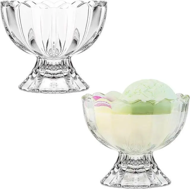 Main image of 2Pcs 5oz Vintage Glass Dessert Bowls, Heavy Base Ice Cream Cups Sundae Bowl