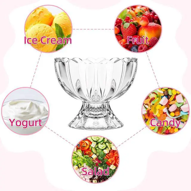 Alt view image 4 of 7 - 2Pcs 5oz Vintage Glass Dessert Bowls, Heavy Base Ice Cream Cups Sundae Bowl