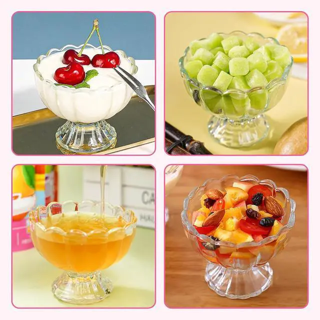 Alt view image 5 of 7 - 2Pcs 5oz Vintage Glass Dessert Bowls, Heavy Base Ice Cream Cups Sundae Bowl