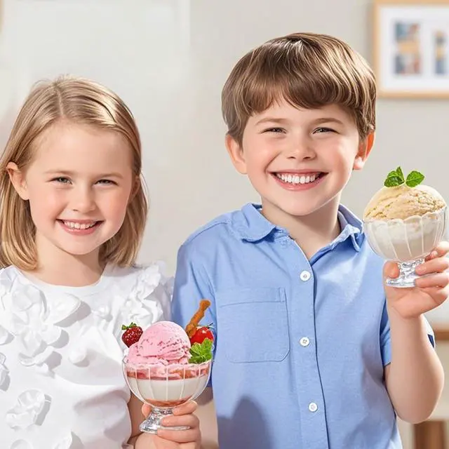 Alt view image 6 of 7 - 2Pcs 5oz Vintage Glass Dessert Bowls, Heavy Base Ice Cream Cups Sundae Bowl