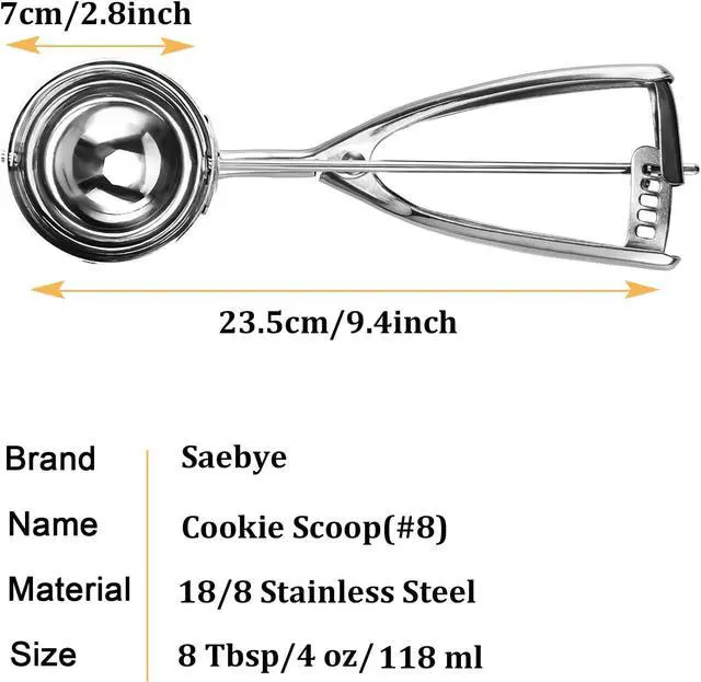 Alt view image 2 of 7 - Saebye 4 oz Scoop, #8 Cookie Scoop, Large Ice Cream Scoop with Trigger, Portion Scoop, Muffin Scoop, Cupcake Scoop, for Ice Cream, Muffin, Cupcake Batter, Mashed Potato, Cookie Dough
