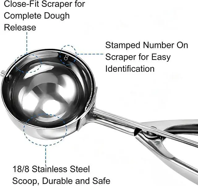 Alt view image 3 of 7 - Saebye 4 oz Scoop, #8 Cookie Scoop, Large Ice Cream Scoop with Trigger, Portion Scoop, Muffin Scoop, Cupcake Scoop, for Ice Cream, Muffin, Cupcake Batter, Mashed Potato, Cookie Dough