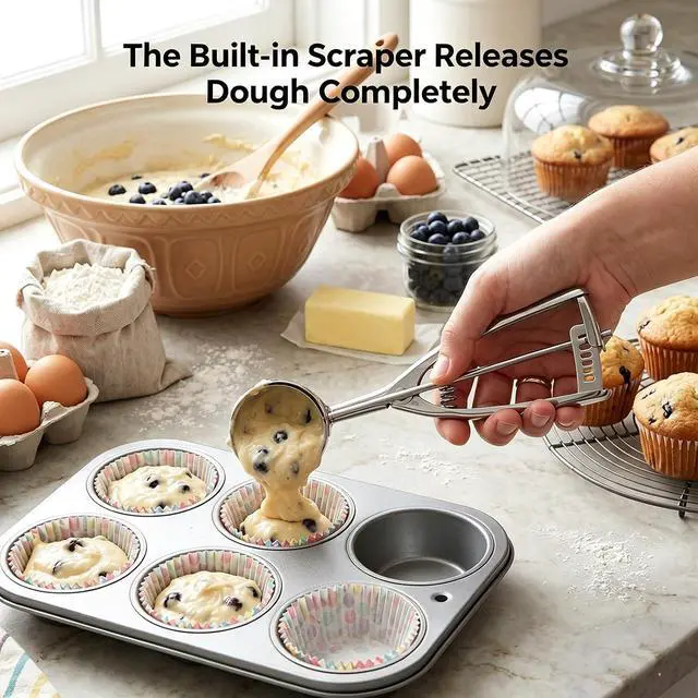 Alt view image 6 of 7 - Saebye 4 oz Scoop, #8 Cookie Scoop, Large Ice Cream Scoop with Trigger, Portion Scoop, Muffin Scoop, Cupcake Scoop, for Ice Cream, Muffin, Cupcake Batter, Mashed Potato, Cookie Dough