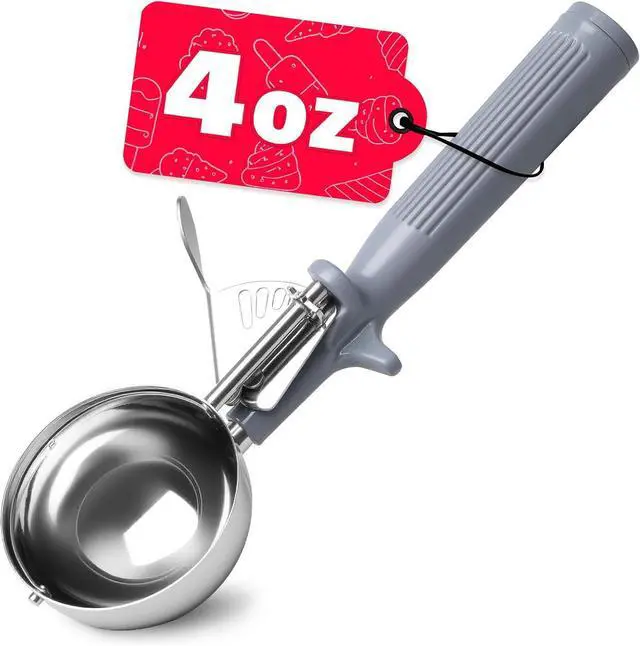 Main image of HOMURE H 4 oz Scoop, Large Ice Cream Scoop with Trigger, #8 Disher, Muffin Scoop, Portion Scoop, Cookie Scoop for Baking, Grey Handle, for Making Ice Cream Cookie Muffin Cupcake Mashed Potato