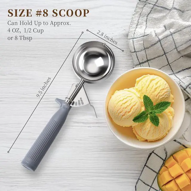Alt view image 2 of 7 - HOMURE H 4 oz Scoop, Large Ice Cream Scoop with Trigger, #8 Disher, Muffin Scoop, Portion Scoop, Cookie Scoop for Baking, Grey Handle, for Making Ice Cream Cookie Muffin Cupcake Mashed Potato