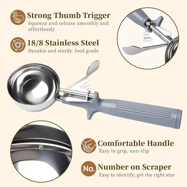 Alt view image 3 of 7 - HOMURE H 4 oz Scoop, Large Ice Cream Scoop with Trigger, #8 Disher, Muffin Scoop, Portion Scoop, Cookie Scoop for Baking, Grey Handle, for Making Ice Cream Cookie Muffin Cupcake Mashed Potato