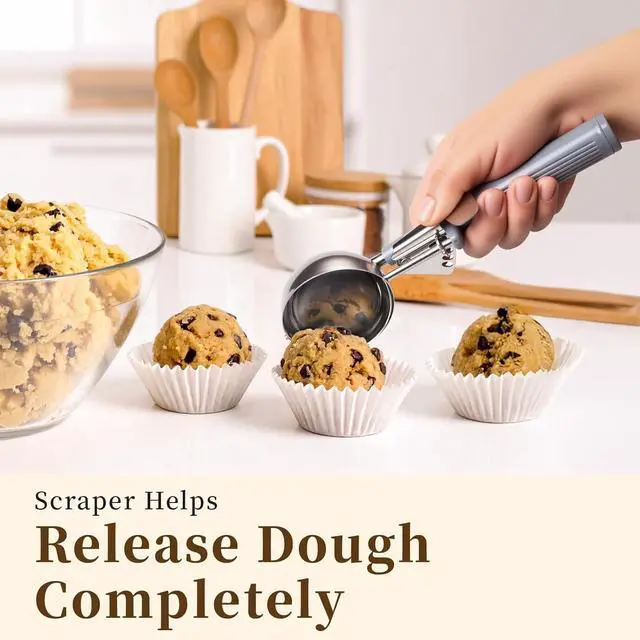 Alt view image 6 of 7 - HOMURE H 4 oz Scoop, Large Ice Cream Scoop with Trigger, #8 Disher, Muffin Scoop, Portion Scoop, Cookie Scoop for Baking, Grey Handle, for Making Ice Cream Cookie Muffin Cupcake Mashed Potato