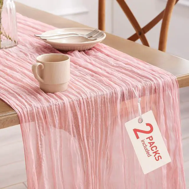 Main image of Pureegg 2 Pack Cheesecloth Table Runner 120 Inch Dusty Pink