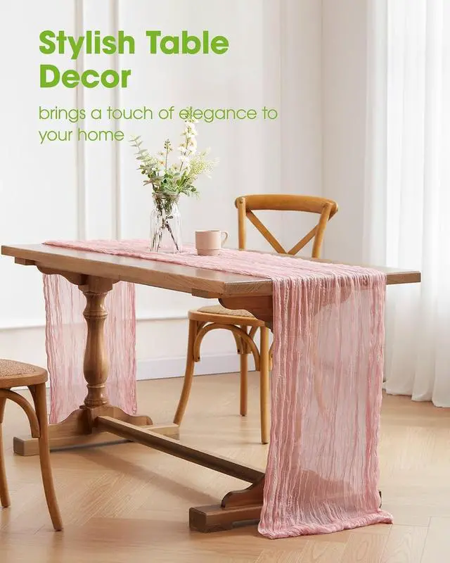 Alt view image 2 of 7 - Pureegg 2 Pack Cheesecloth Table Runner 120 Inch Dusty Pink