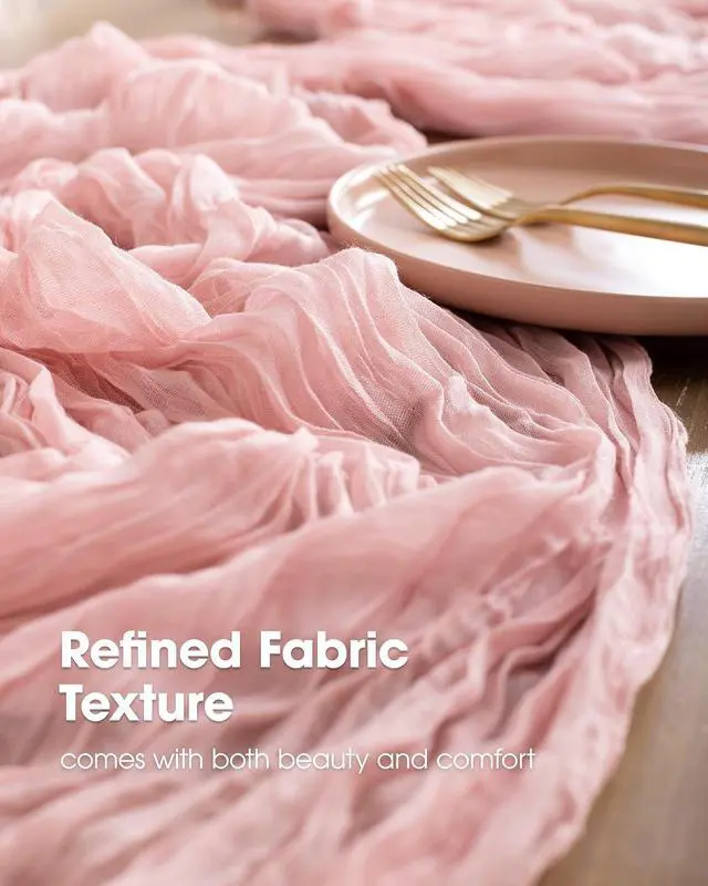 Alt view image 3 of 7 - Pureegg 2 Pack Cheesecloth Table Runner 120 Inch Dusty Pink