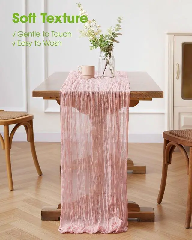 Alt view image 4 of 7 - Pureegg 2 Pack Cheesecloth Table Runner 120 Inch Dusty Pink
