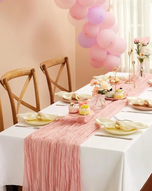 Alt view image 6 of 7 - Pureegg 2 Pack Cheesecloth Table Runner 120 Inch Dusty Pink