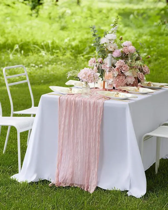 Alt view image 7 of 7 - Pureegg 2 Pack Cheesecloth Table Runner 120 Inch Dusty Pink