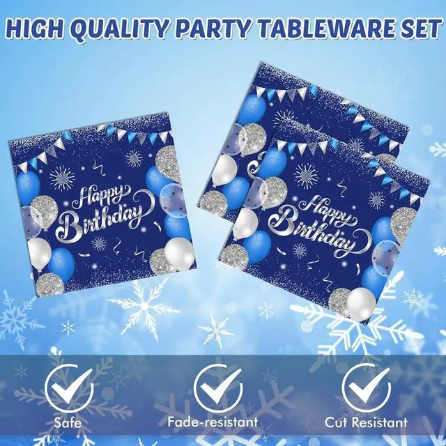 Alt view image 2 of 5 - 40PCS Happy Birthday Napkins Blue and Silver Theme Disposable Paper Napkins for Dinner Picnic Cocktail Birthday Party Supplies Decorations for Man Woman