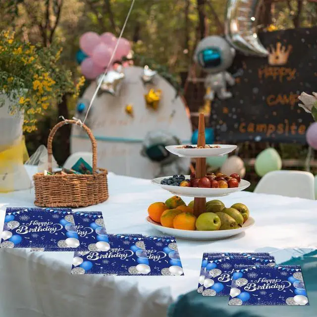 Alt view image 4 of 5 - 40PCS Happy Birthday Napkins Blue and Silver Theme Disposable Paper Napkins for Dinner Picnic Cocktail Birthday Party Supplies Decorations for Man Woman