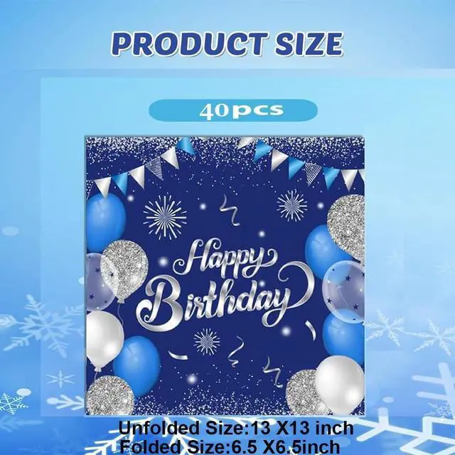 Alt view image 3 of 5 - 40PCS Happy Birthday Napkins Blue and Silver Theme Disposable Paper Napkins for Dinner Picnic Cocktail Birthday Party Supplies Decorations for Man Woman