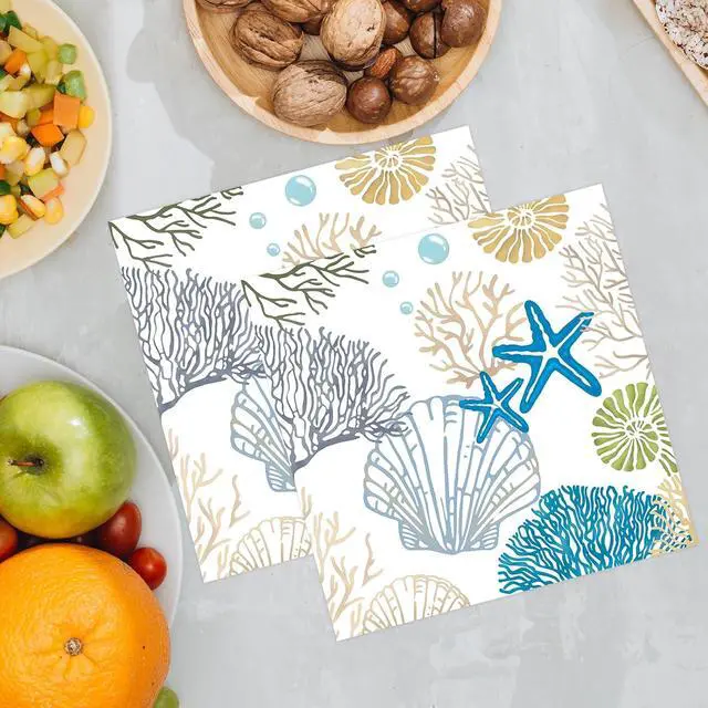 Alt view image 5 of 7 - 50 Pcs Ocean Seashell Napkins 13 x 13 Inches, Coastal Beach Paper Napkins Disposable Luncheon Party Napkin Cocktail Napkins for Summer Birthday Baby Shower Beach Party Decorations (Ocean)