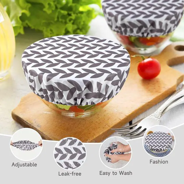 Alt view image 2 of 6 - wegreeco Elastic Reusable Bowl Covers for Bread Proofing, Fabric Cloth Sourdough Bowl Covers for Proofing - Set of 3, Grey Leaf