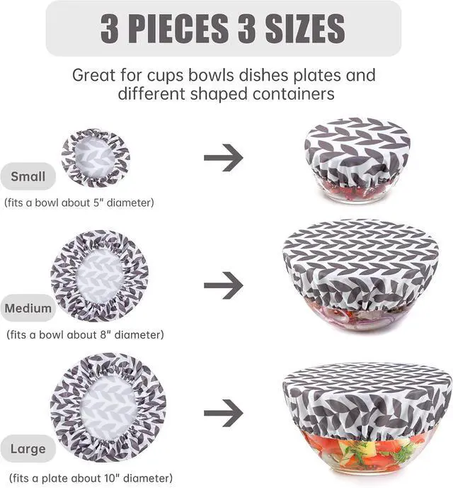 Alt view image 3 of 6 - wegreeco Elastic Reusable Bowl Covers for Bread Proofing, Fabric Cloth Sourdough Bowl Covers for Proofing - Set of 3, Grey Leaf