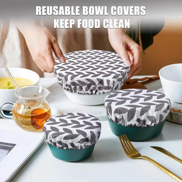 Alt view image 6 of 6 - wegreeco Elastic Reusable Bowl Covers for Bread Proofing, Fabric Cloth Sourdough Bowl Covers for Proofing - Set of 3, Grey Leaf