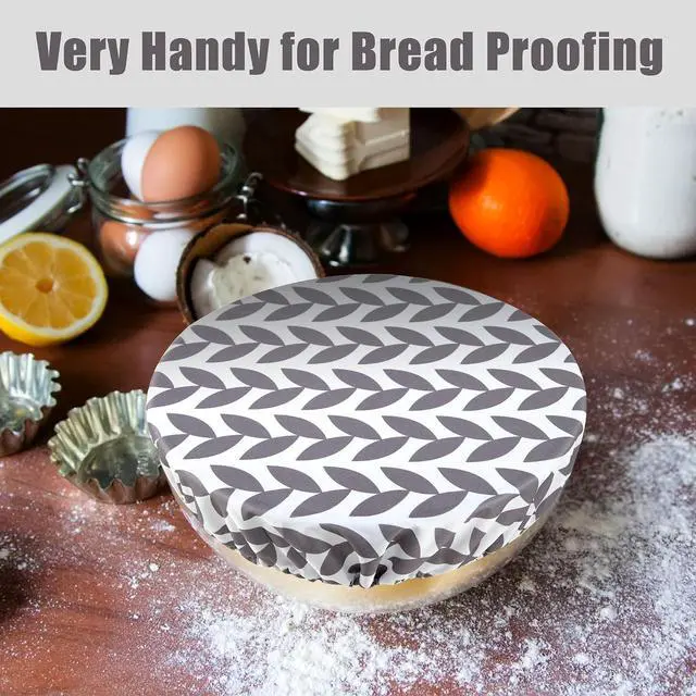 Alt view image 4 of 6 - wegreeco Elastic Reusable Bowl Covers for Bread Proofing, Fabric Cloth Sourdough Bowl Covers for Proofing - Set of 3, Grey Leaf