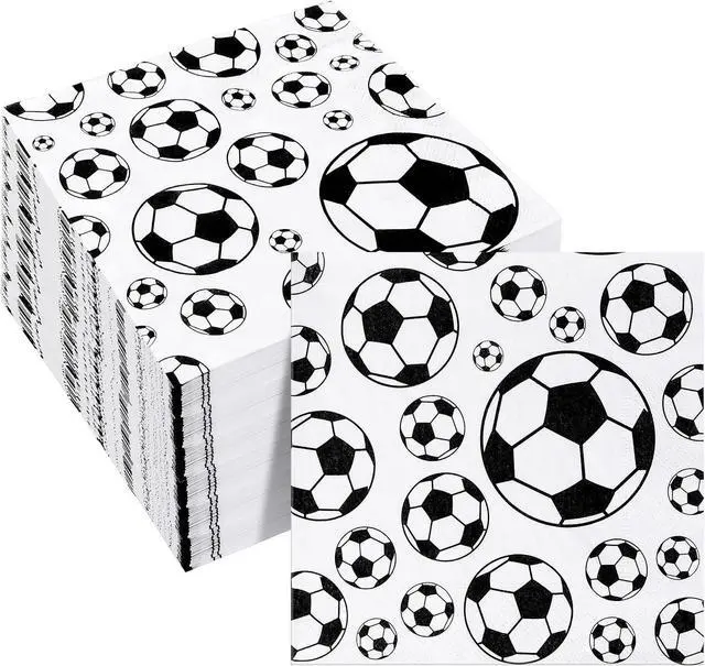 Main image of Hotop 50 Pcs Neon Napkins Glow in Dark Rainbow Soccer Napkins Birthday Disposable Paper Party Decorations Supplies(Soccer)