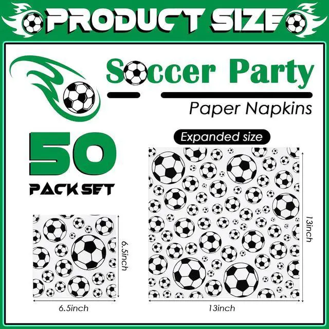 Alt view image 2 of 6 - Hotop 50 Pcs Neon Napkins Glow in Dark Rainbow Soccer Napkins Birthday Disposable Paper Party Decorations Supplies(Soccer)
