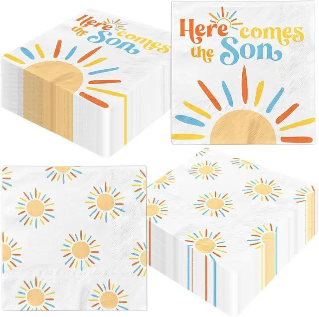 Main image of Here Comes The Son Baby Shower Decoration, 40pcs Disposable Retro Boho Sun Napkins Paper Little Ray Of Sunshine Baby Shower Napkins The Boho Sun Party Decorations for Boys Kids Birthday Supplies