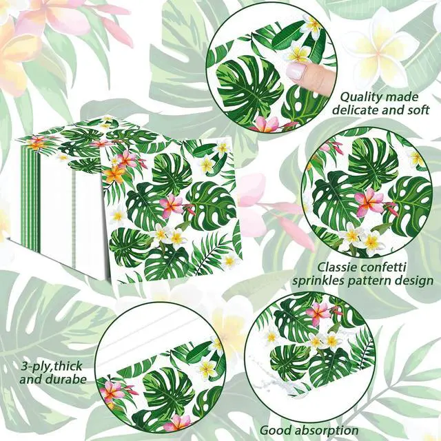 Alt view image 3 of 7 - Hawaiian Luau Napkins for Aloha Happy Birthday Party Supplies Tropical Tiki Themed Paper Napkins Disposable for Kids Baby Shower Summer Pool Beach Party Favors (50 Pack)