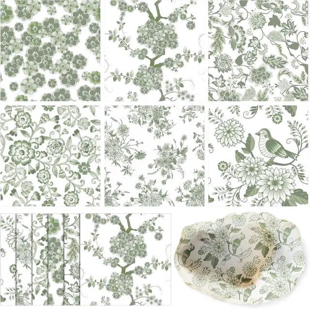 Main image of Epakh 36 Pack 6 Style Sage Green Decoupage Chinoiserie Napkins, 13 inch