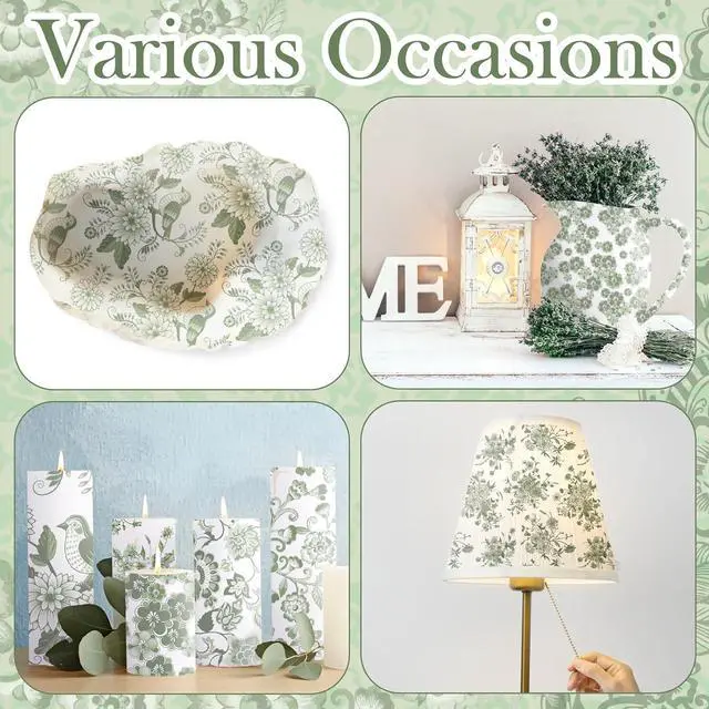Alt view image 2 of 6 - Epakh 36 Pack 6 Style Sage Green Decoupage Chinoiserie Napkins, 13 inch