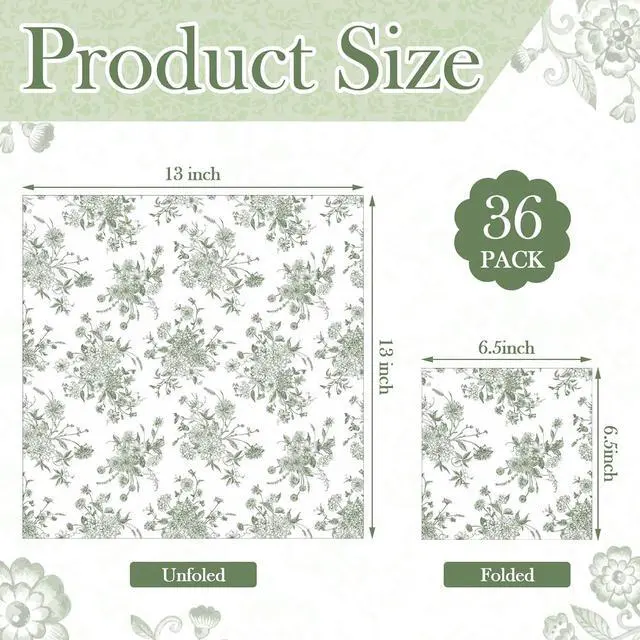 Alt view image 3 of 6 - Epakh 36 Pack 6 Style Sage Green Decoupage Chinoiserie Napkins, 13 inch