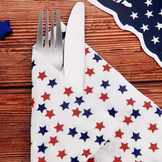 Alt view image 3 of 7 - Patriotic Party Supplies 4th of JULY paper napkins 60Count 6.5 x 6.5 inch Americana Stars Cocktail Napkins for Parties,Veterans Day Election Day 4th of July Independence Day Decorations